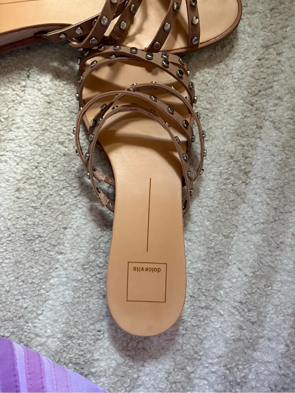 Dolce Vita Tan Studded Multi-Strap Slide Sandals